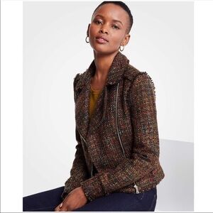 Ann Taylor Fringe Tweed Moto Jacket Size 6 NWT